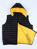 Load image into Gallery viewer, Black/Yellow Detachable Cap Sleeveless Puffer Gilet Jacket