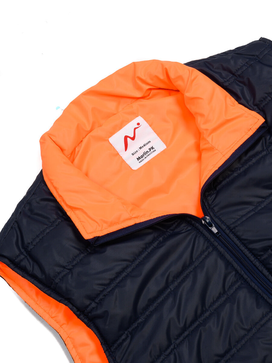 Navy Blue/Orange Sleeveless Puffer Gilet Jacket