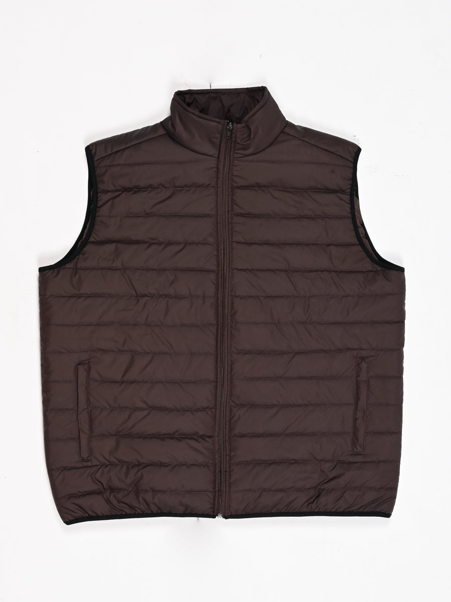 Brown Sleeveless Puffer Gilet Jacket