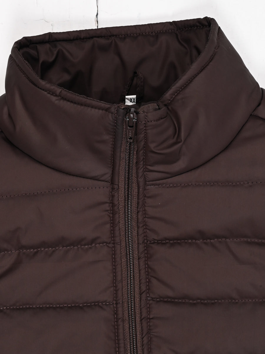 Brown Sleeveless Puffer Gilet Jacket