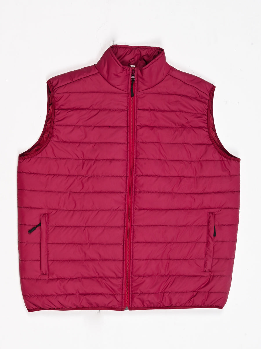 Hot Maroon Sleeveless Puffer Gilet Jacket