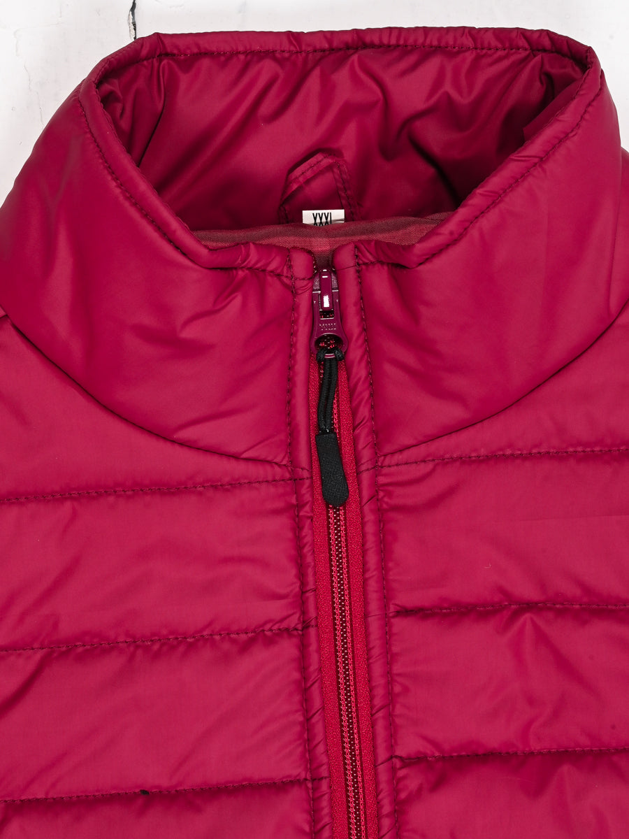 Hot Maroon Sleeveless Puffer Gilet Jacket