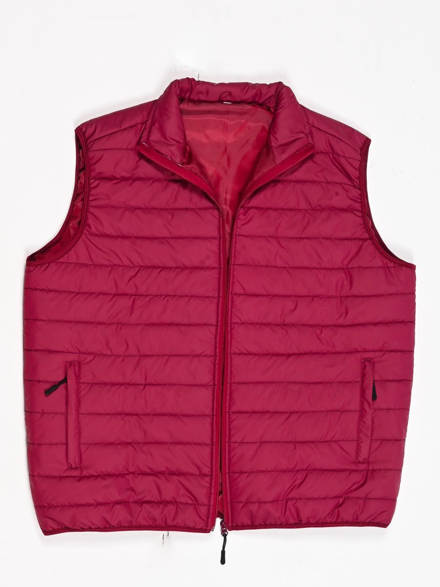 Hot Maroon Sleeveless Puffer Gilet Jacket