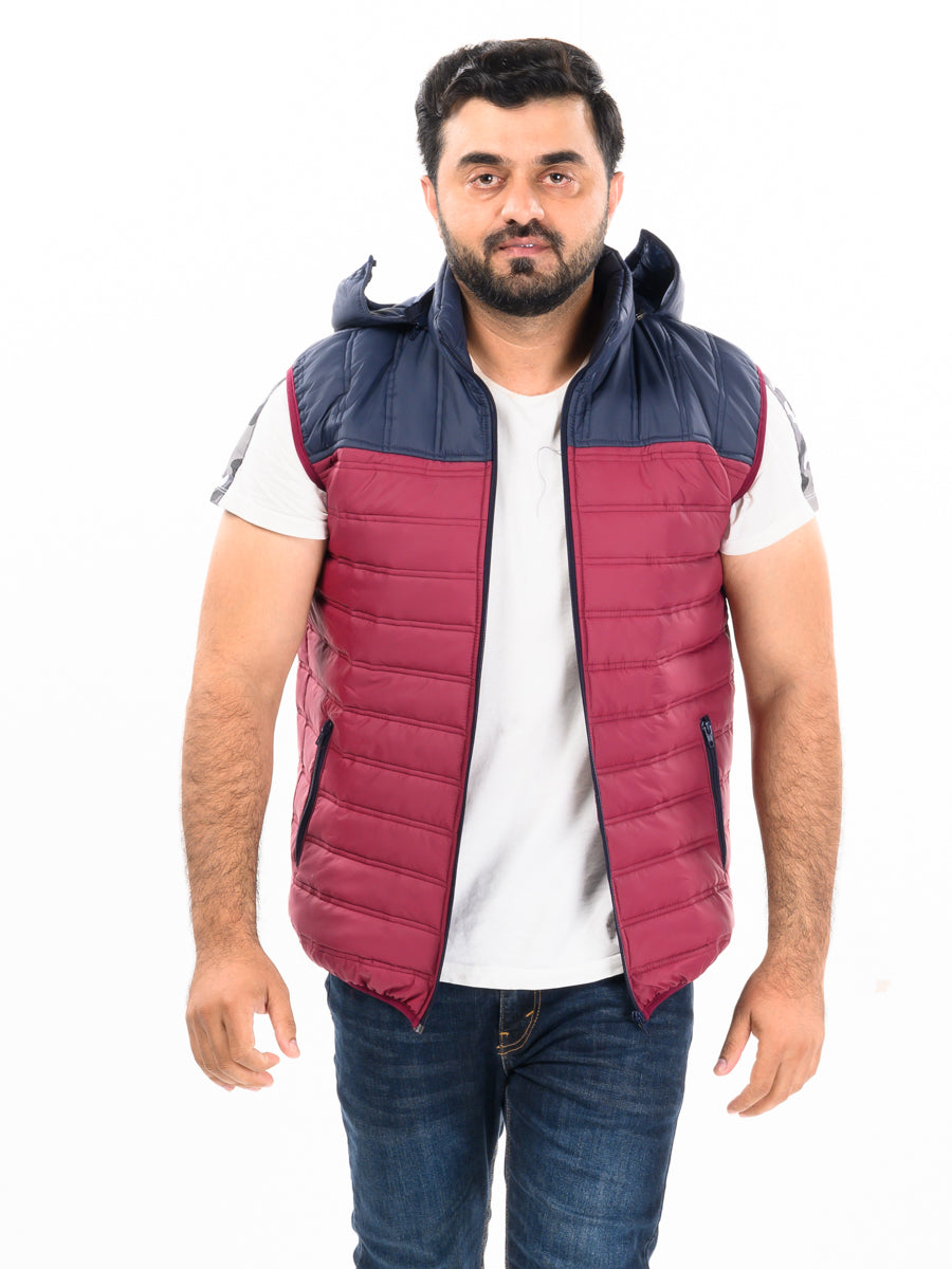 Navy Blue/Red Sleeveless Puffer Gilet Jacket