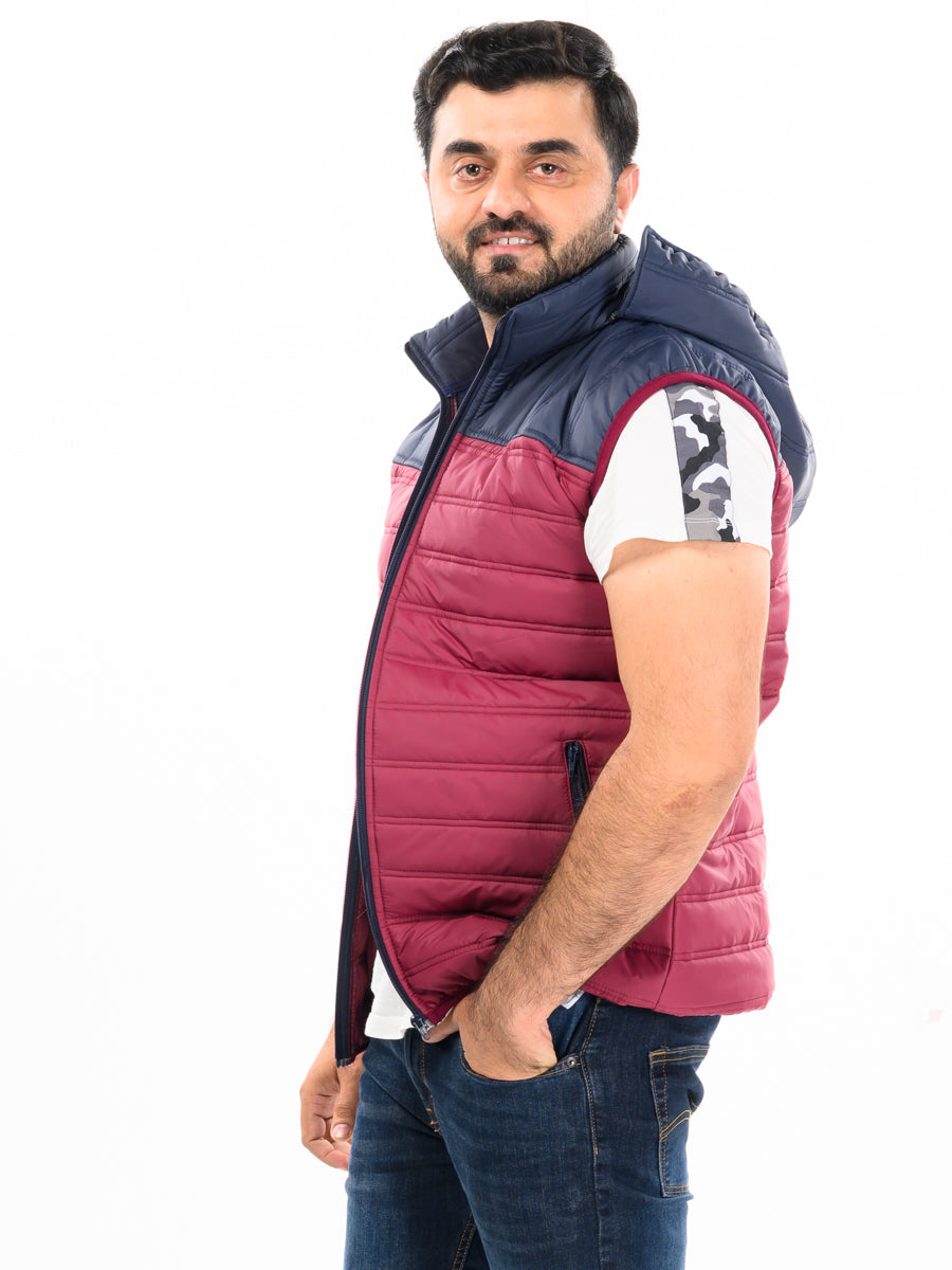 Navy Blue/Red Sleeveless Puffer Gilet Jacket