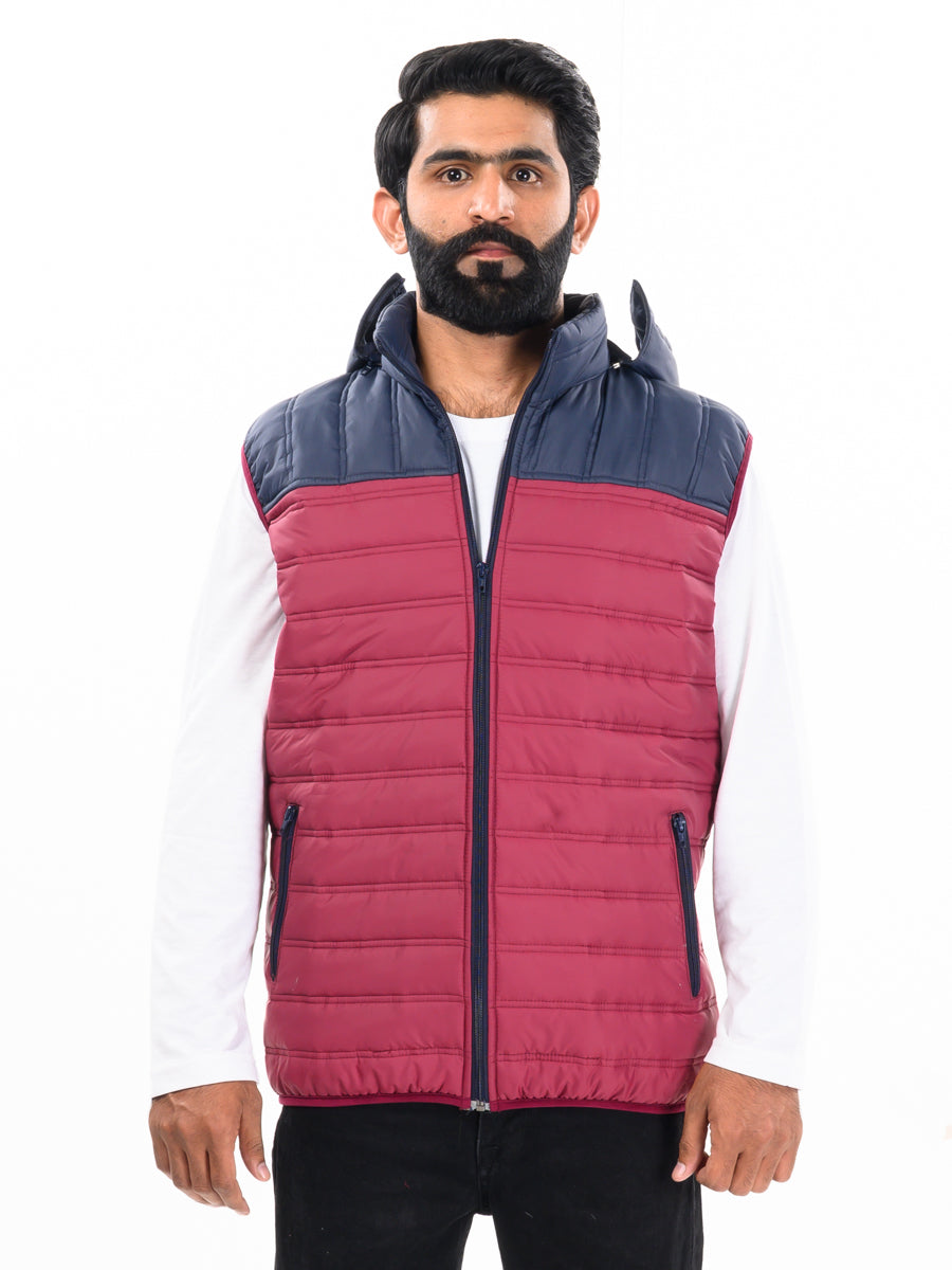 Navy Blue/Red Sleeveless Puffer Gilet Jacket