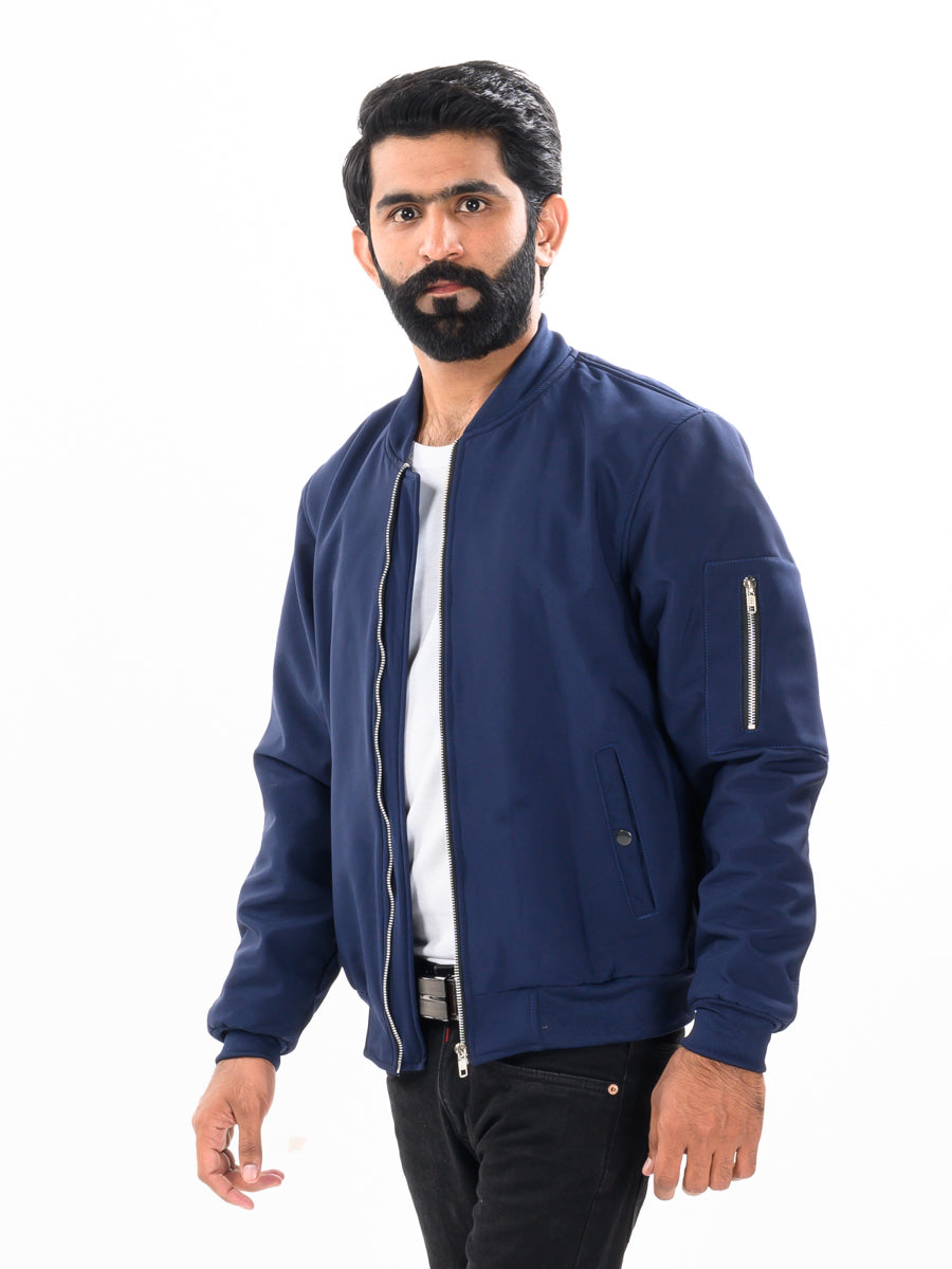 Men Navy Blue Bomber Jacket