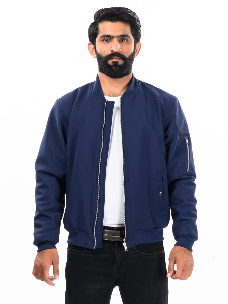 Men Navy Blue Bomber Jacket