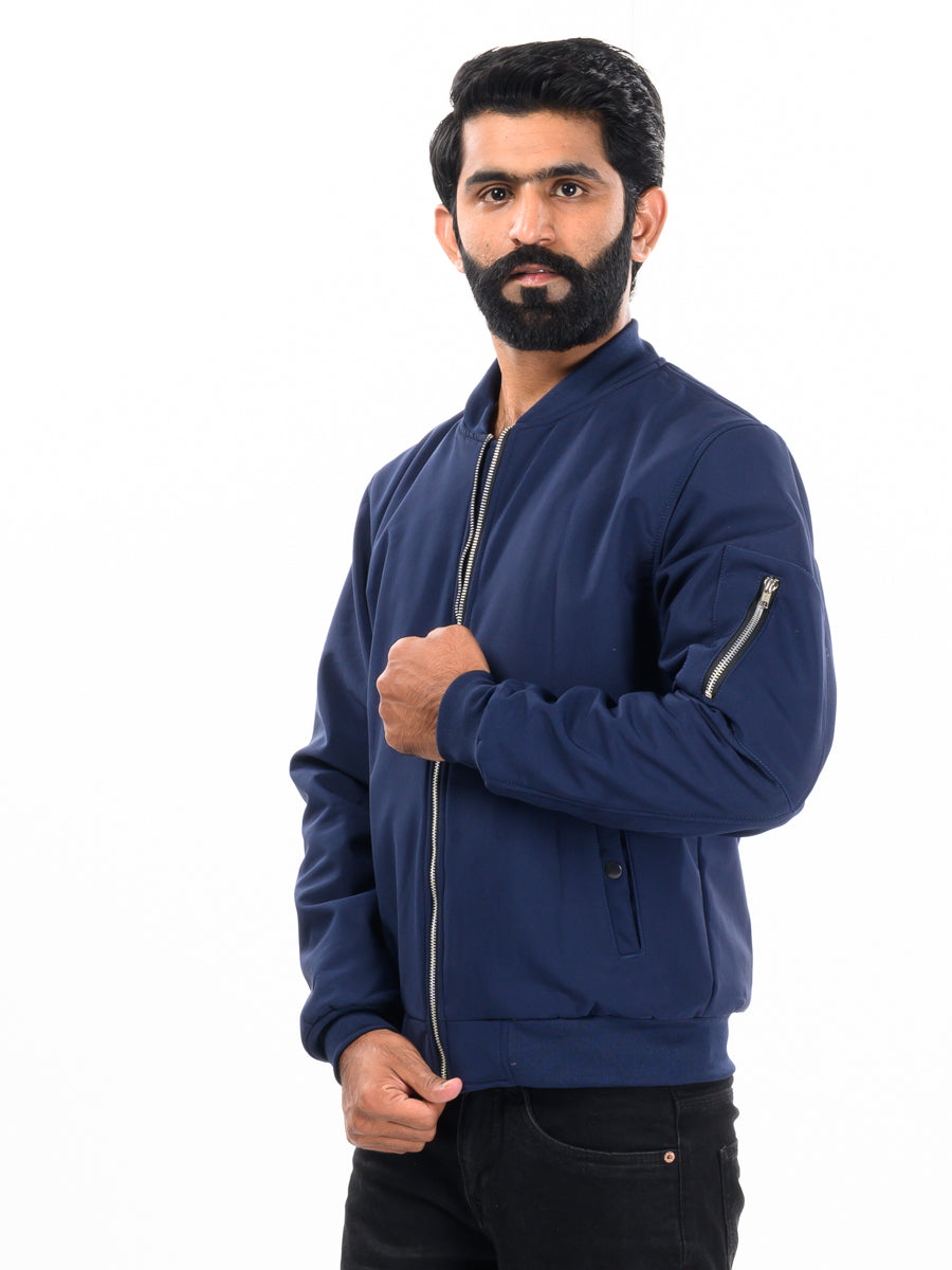 Men Navy Blue Bomber Jacket