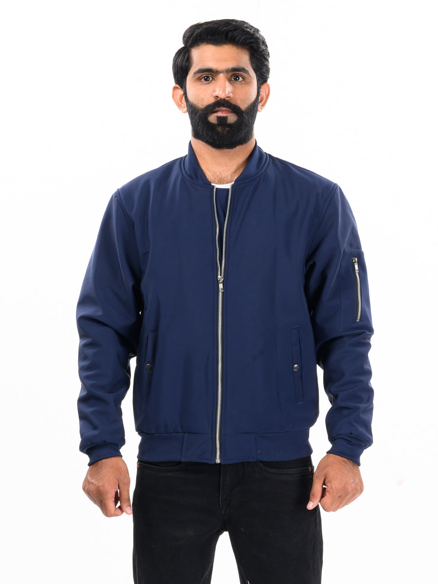 Men Navy Blue Bomber Jacket