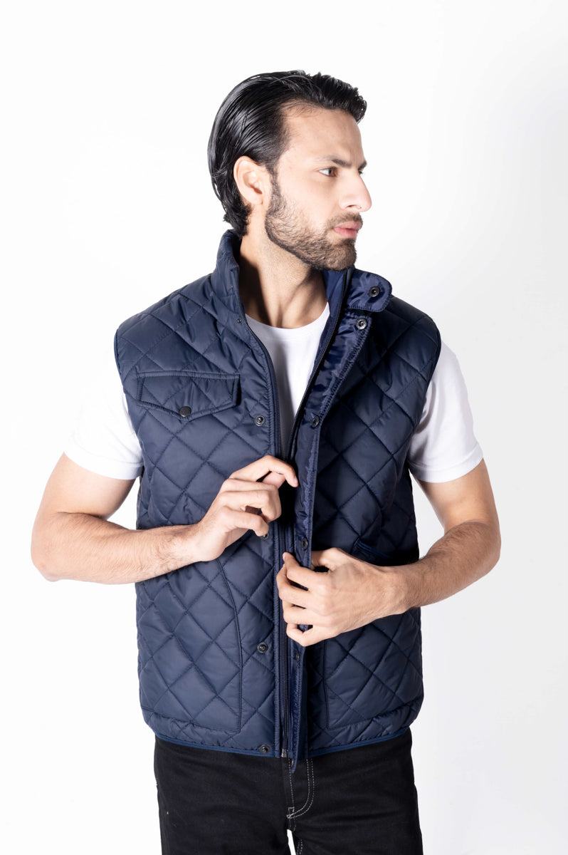 Men blue Diamond Quilted Puffer Jacket