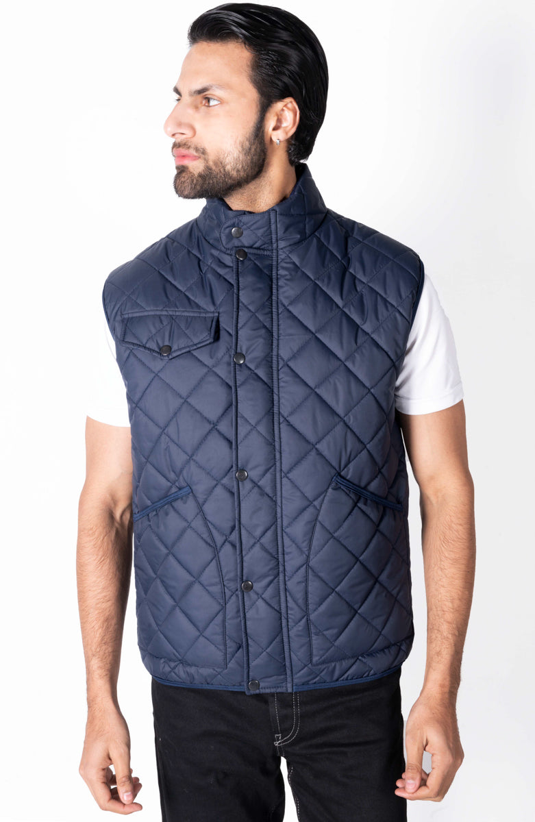 Men blue Diamond Quilted Puffer Jacket