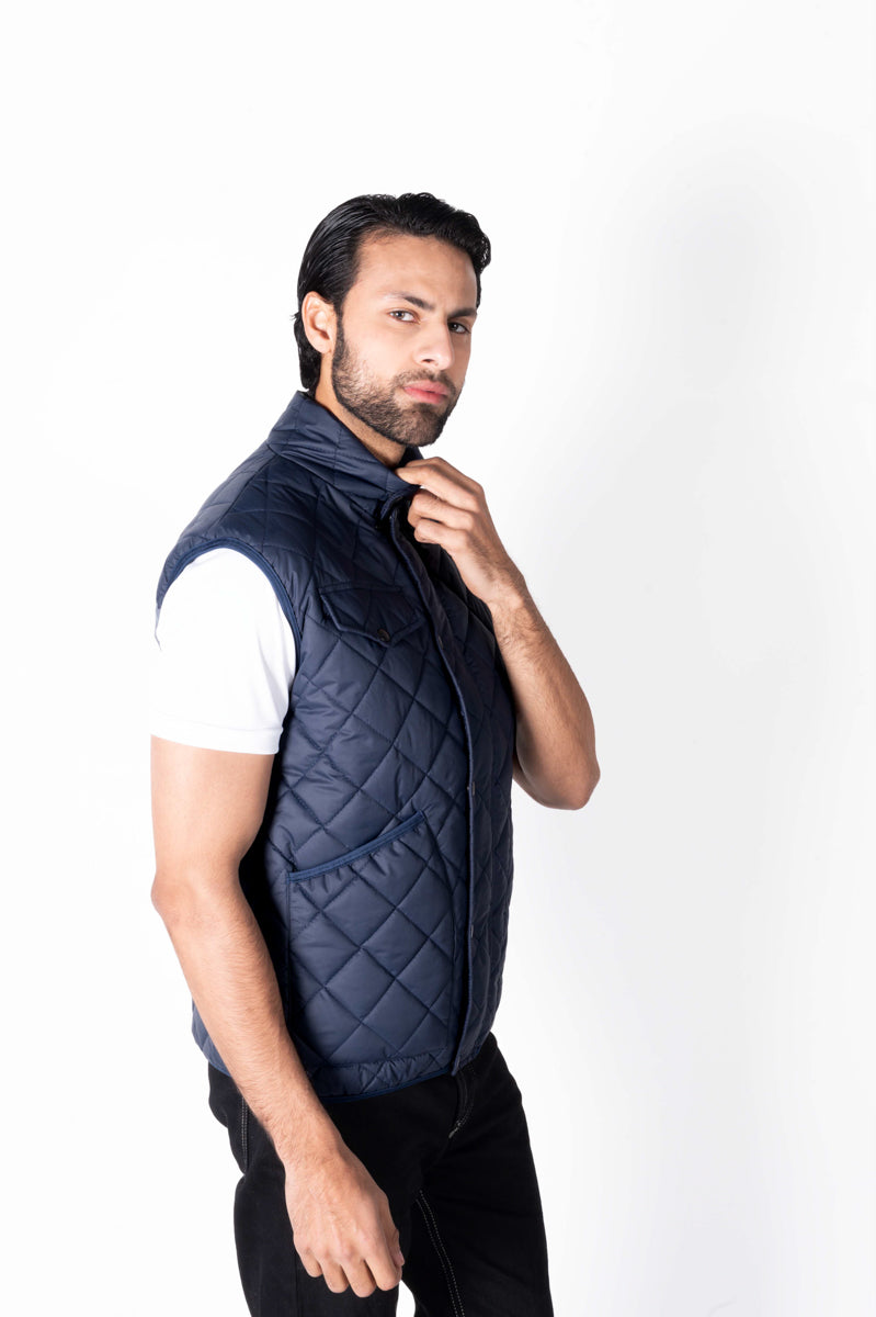 Men blue Diamond Quilted Puffer Jacket