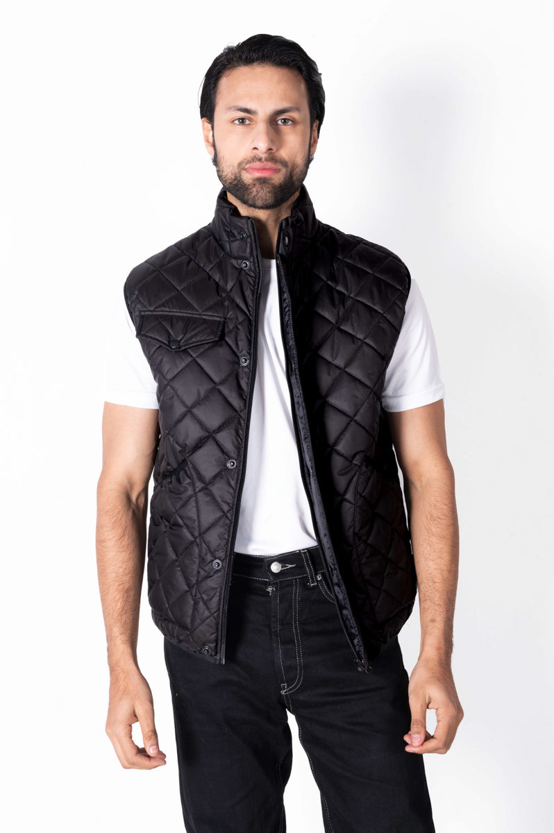Men Black Diamond Quilted Puffer Jacket