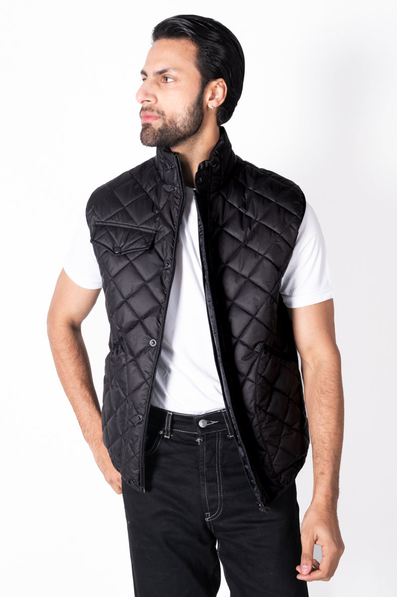Men Black Diamond Quilted Puffer Jacket