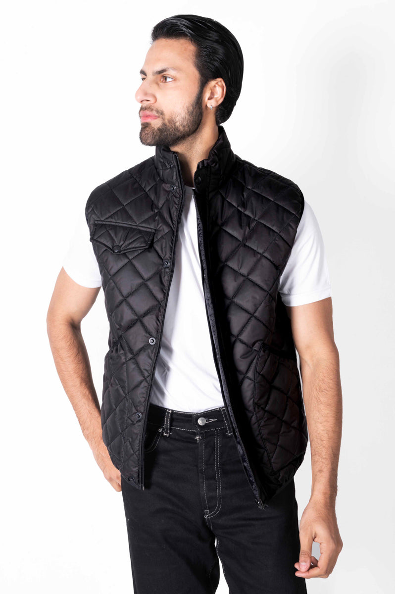 Men Black Diamond Quilted Puffer Jacket