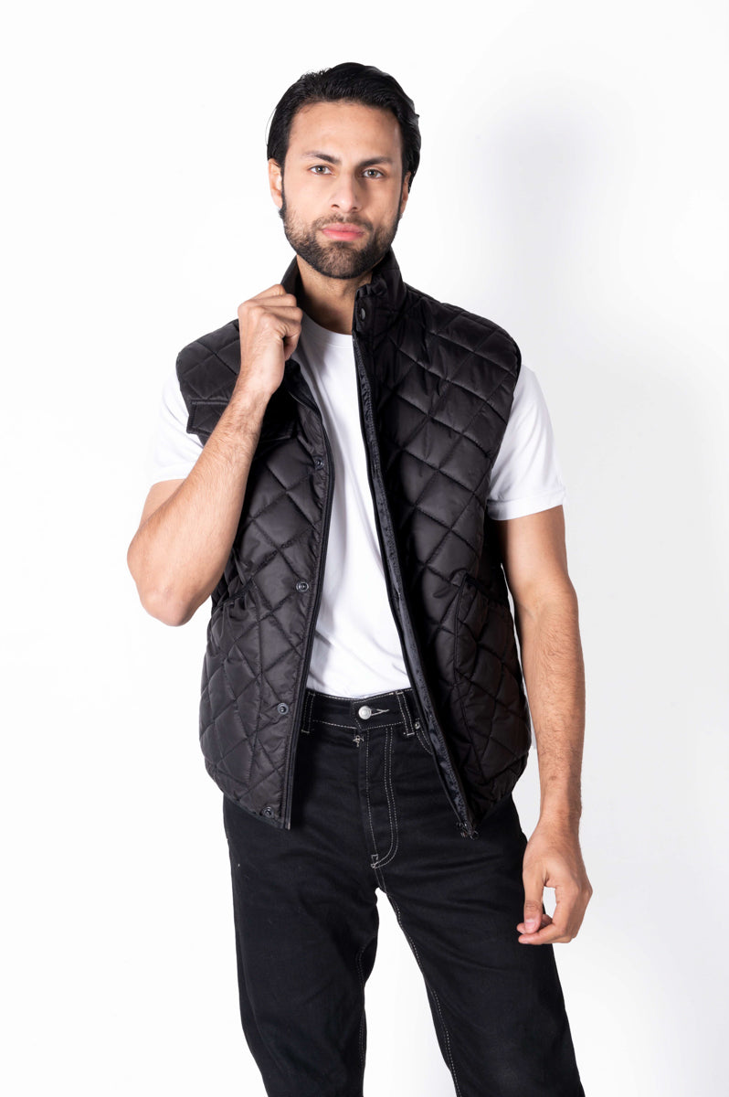 Men Black Diamond Quilted Puffer Jacket