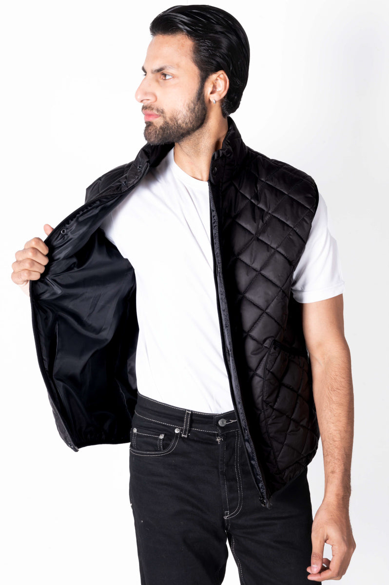 Men Black Diamond Quilted Puffer Jacket