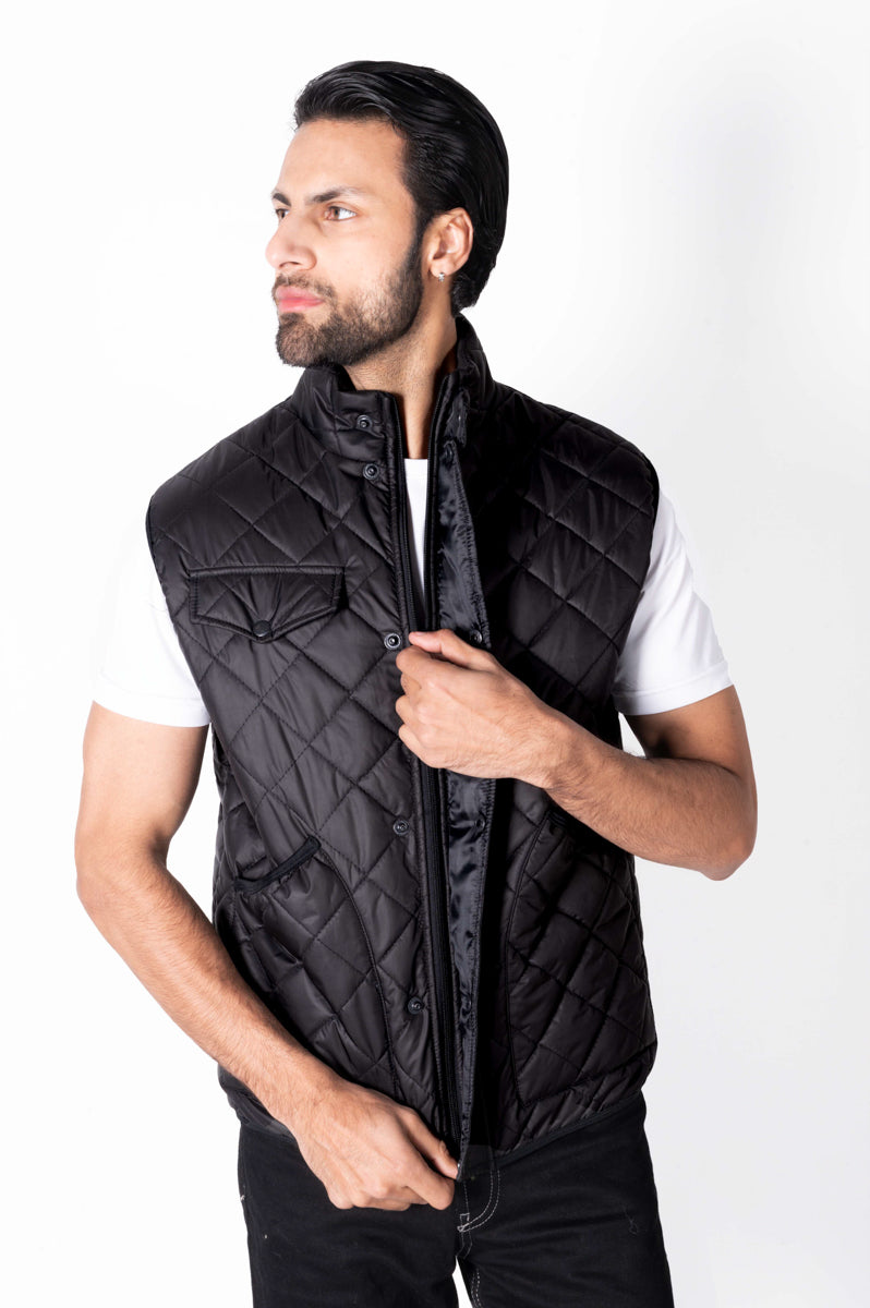 Men Black Diamond Quilted Puffer Jacket
