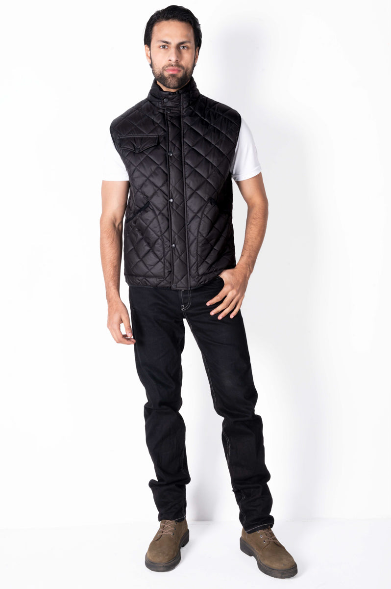Men Black Diamond Quilted Puffer Jacket