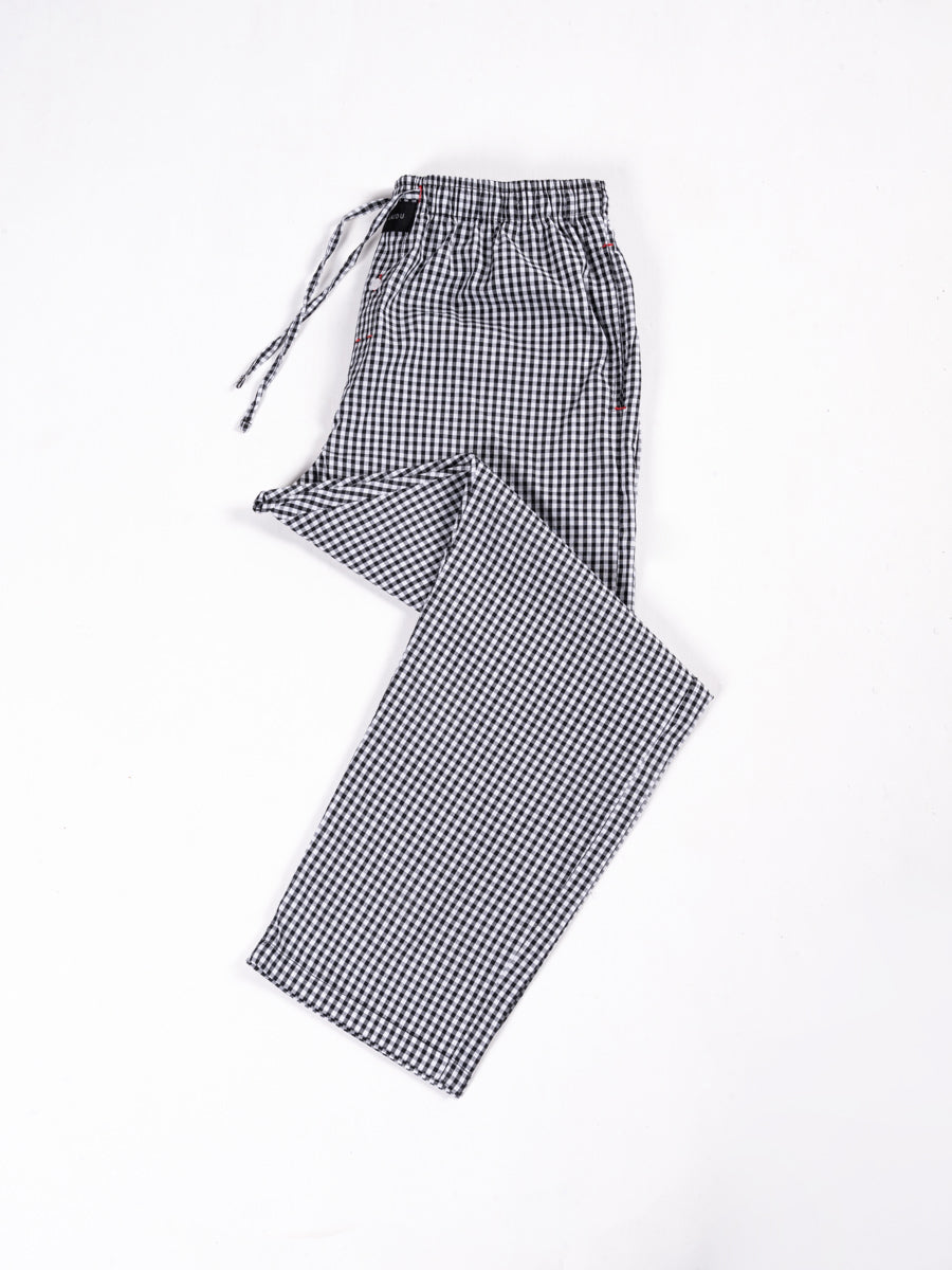 Men Soft Black & White Box Checked Cotton Pajama