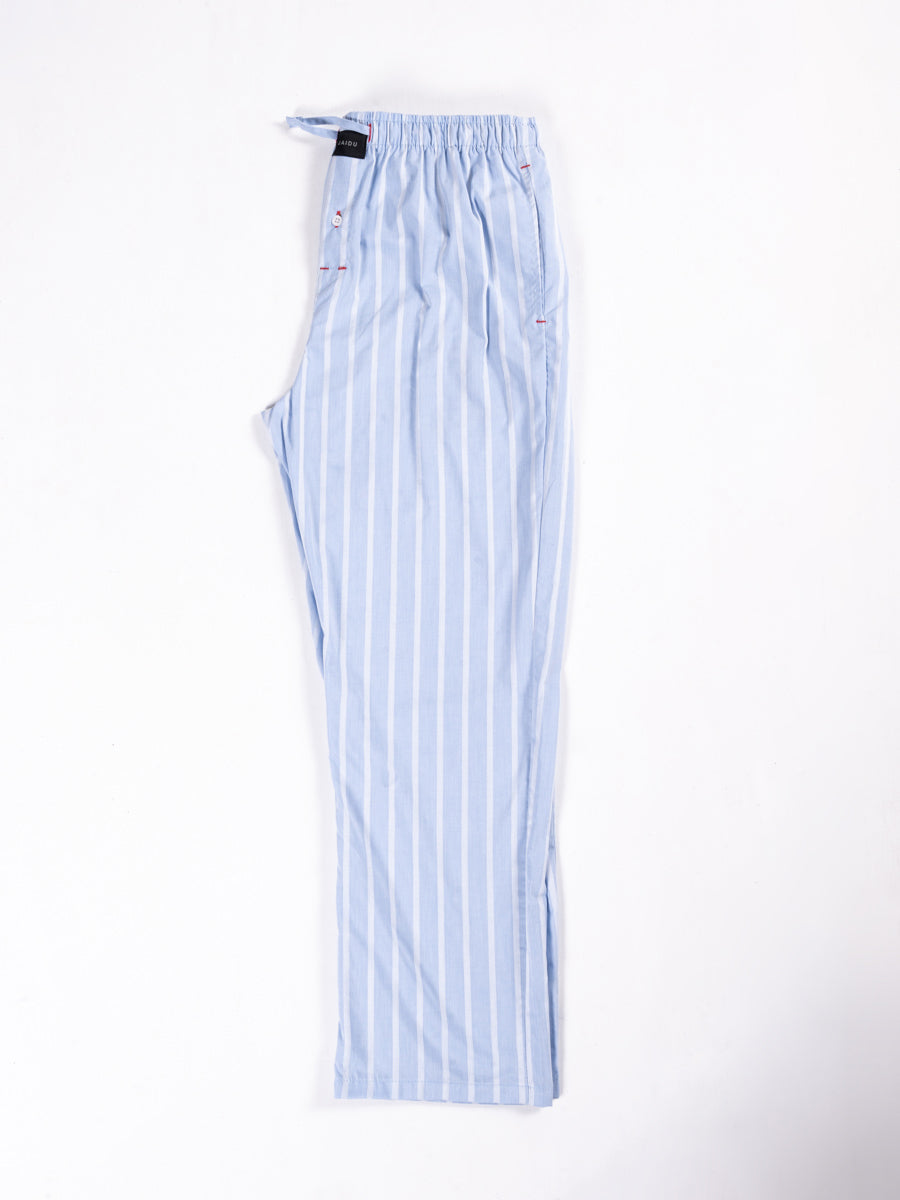 Men Light Blue & White Striped Cotton Pajama