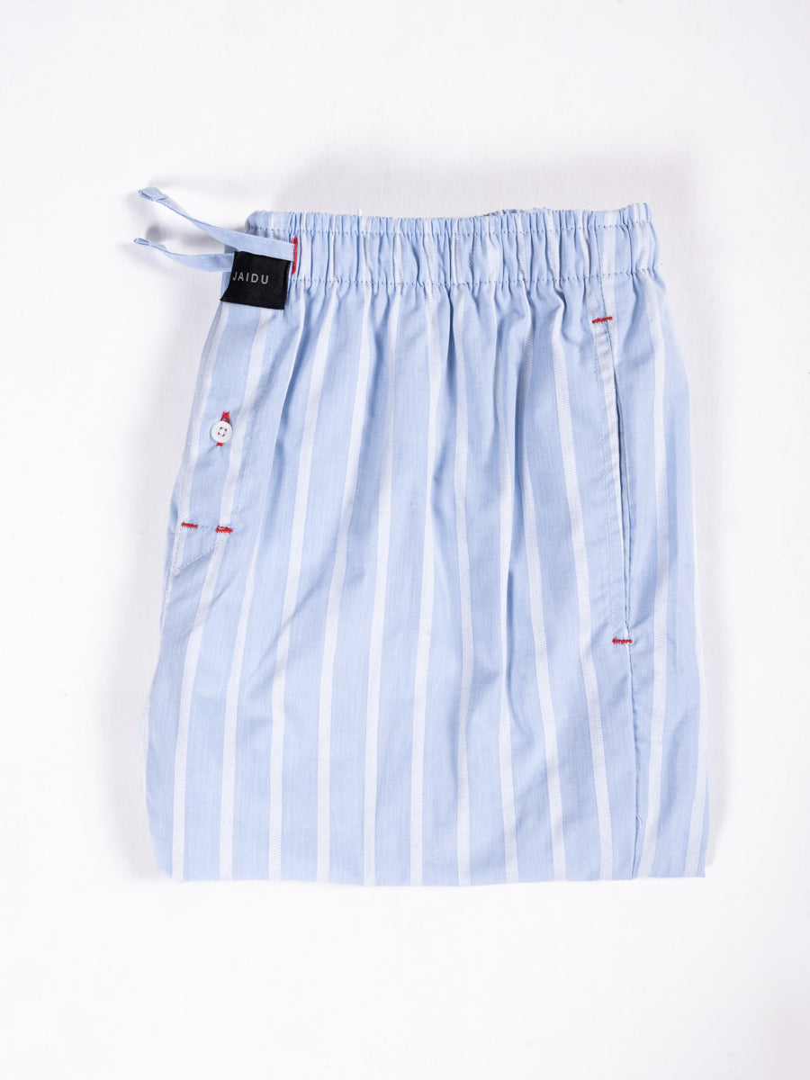 Men Light Blue & White Striped Cotton Pajama