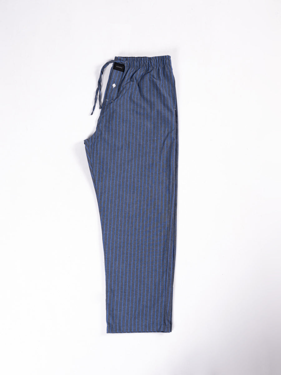 Men Charcoal Grey & Blue Lining Cotton Pajama