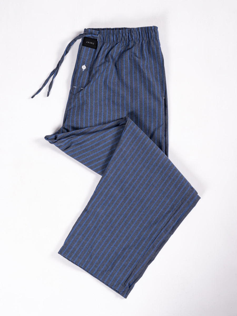 Men Charcoal Grey & Blue Lining Cotton Pajama
