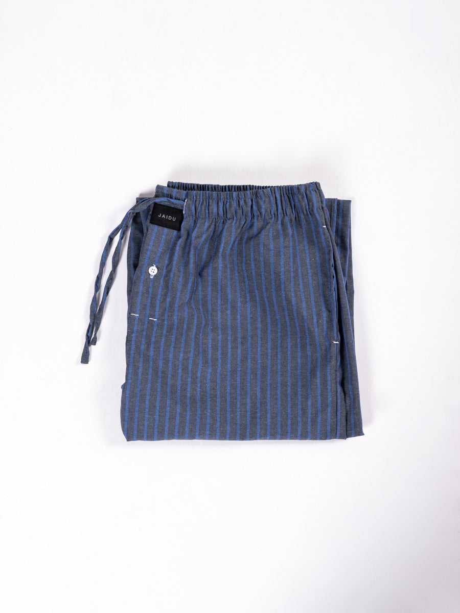 Men Charcoal Grey & Blue Lining Cotton Pajama