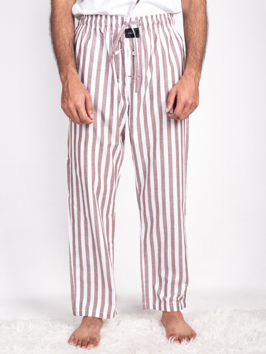 Men Light brown & White Lining Cotton Pajama