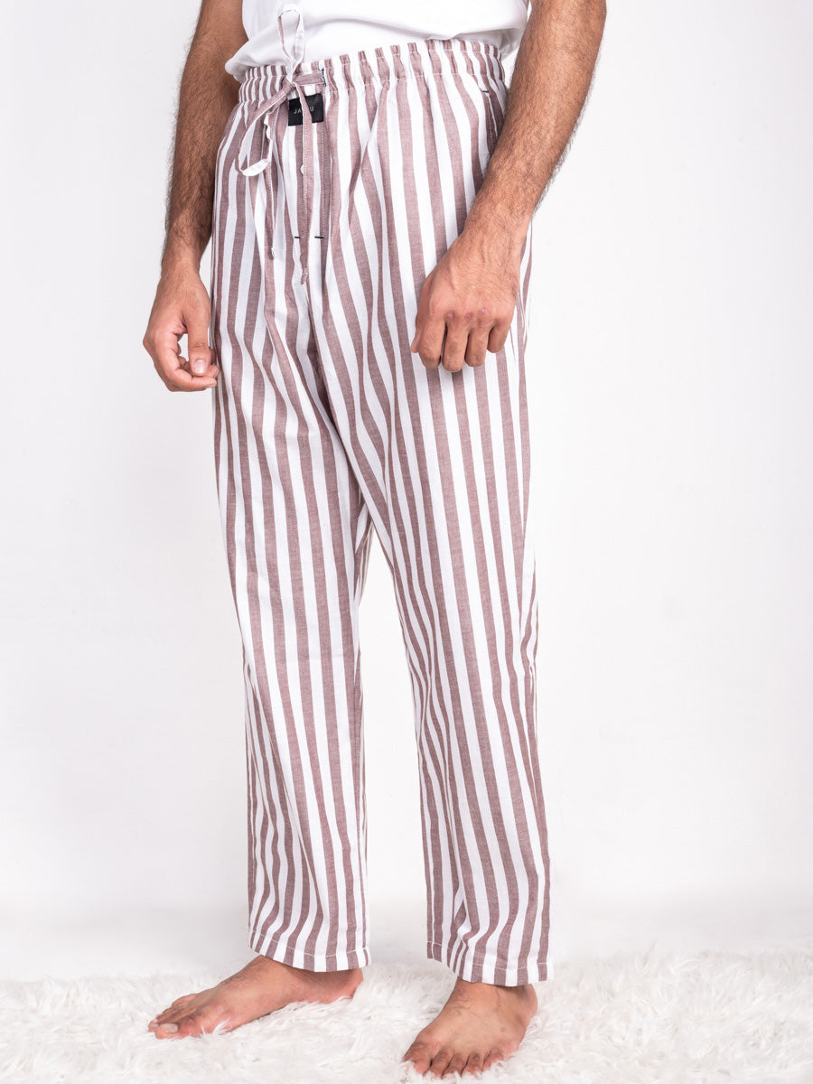 Men Light brown & White Lining Cotton Pajama