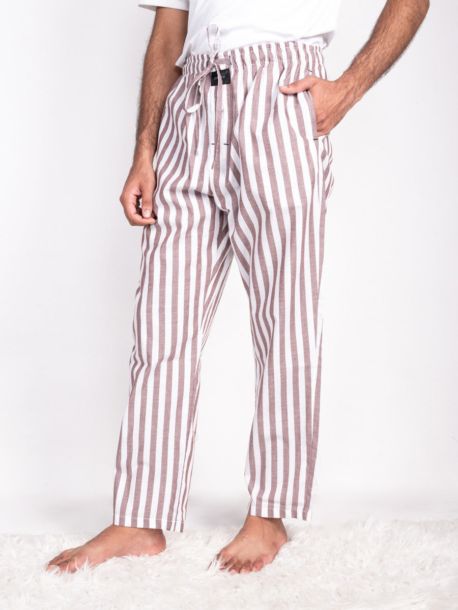 Men Light brown & White Lining Cotton Pajama