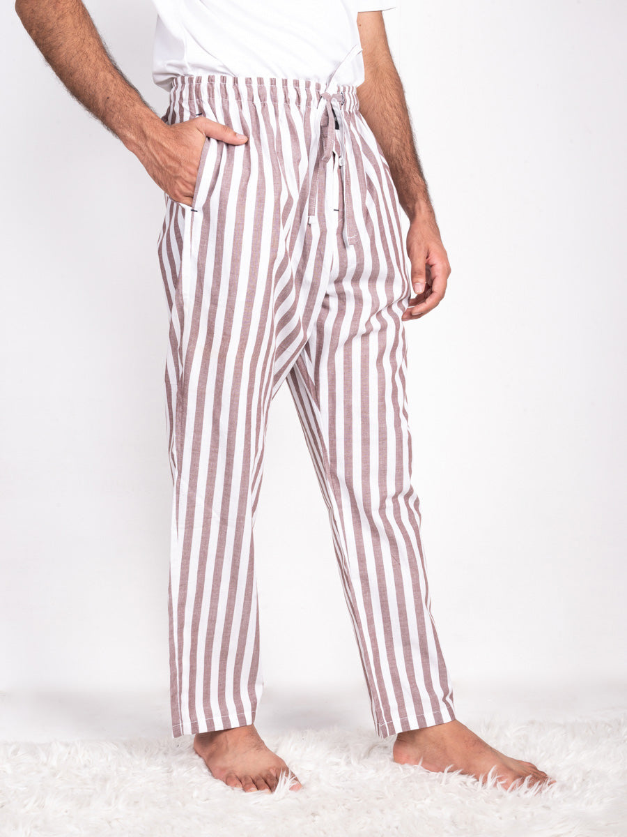 Men Light brown & White Lining Cotton Pajama