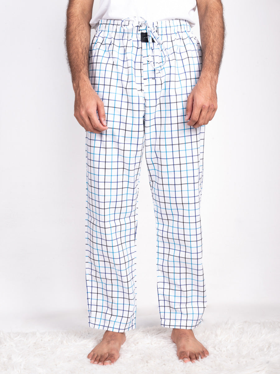 Men Soft White Mix Lining Check Cotton Pajama