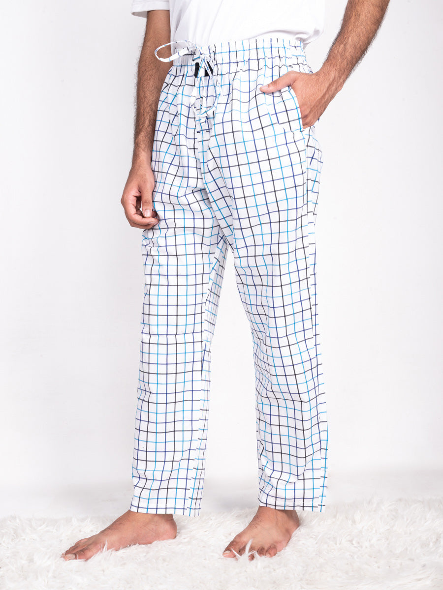 Men Soft White Mix Lining Check Cotton Pajama