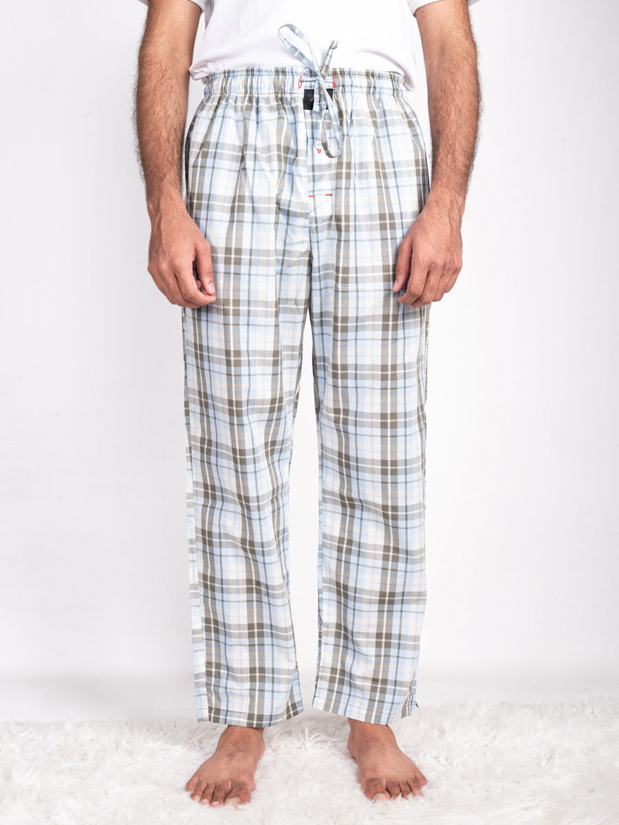 Men Sky Blue Light Check Cotton Pajama