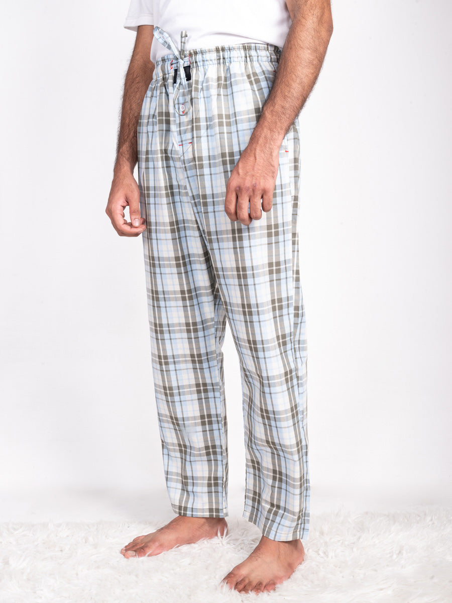 Men Sky Blue Light Check Cotton Pajama