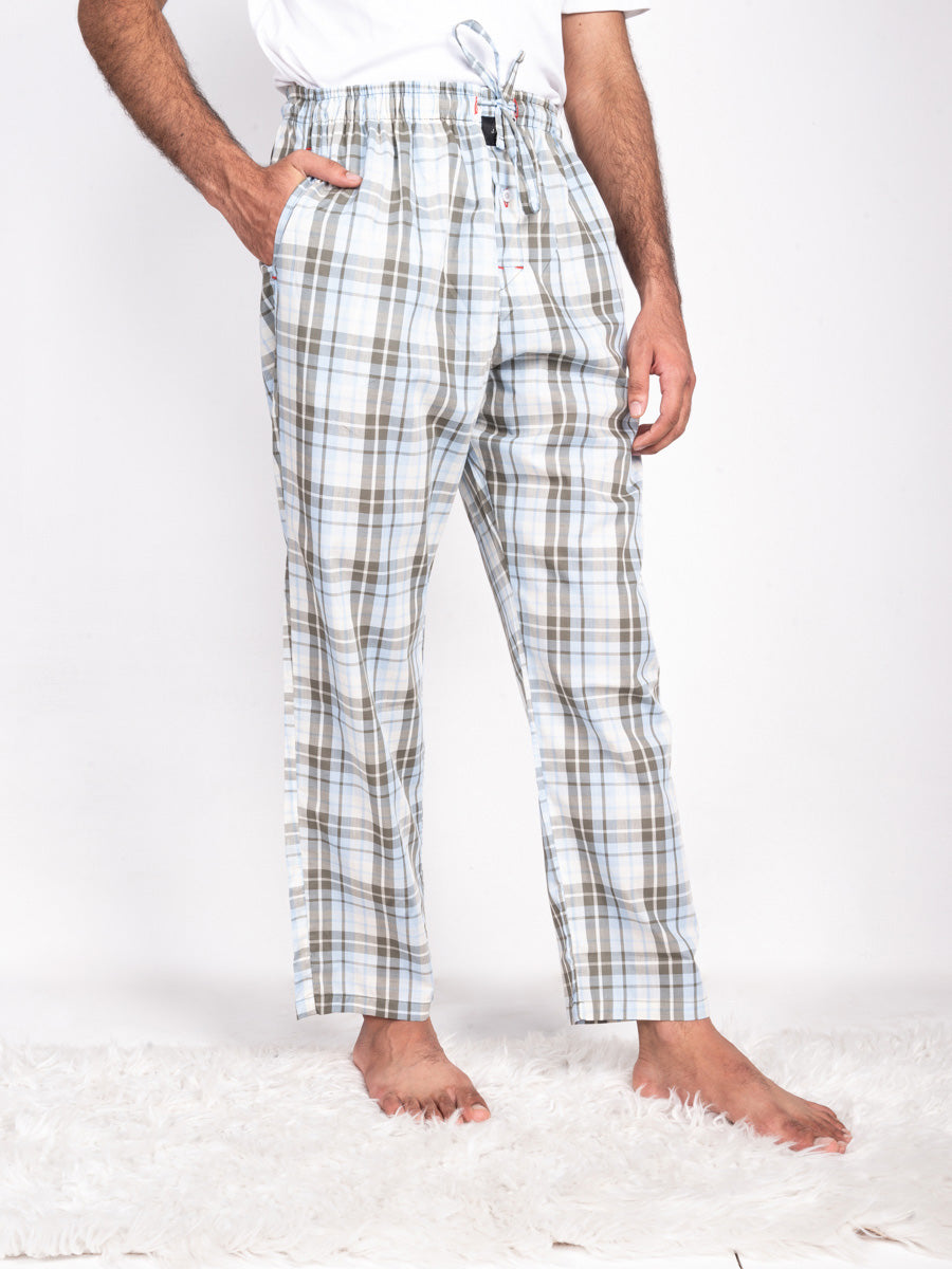 Men Sky Blue Light Check Cotton Pajama