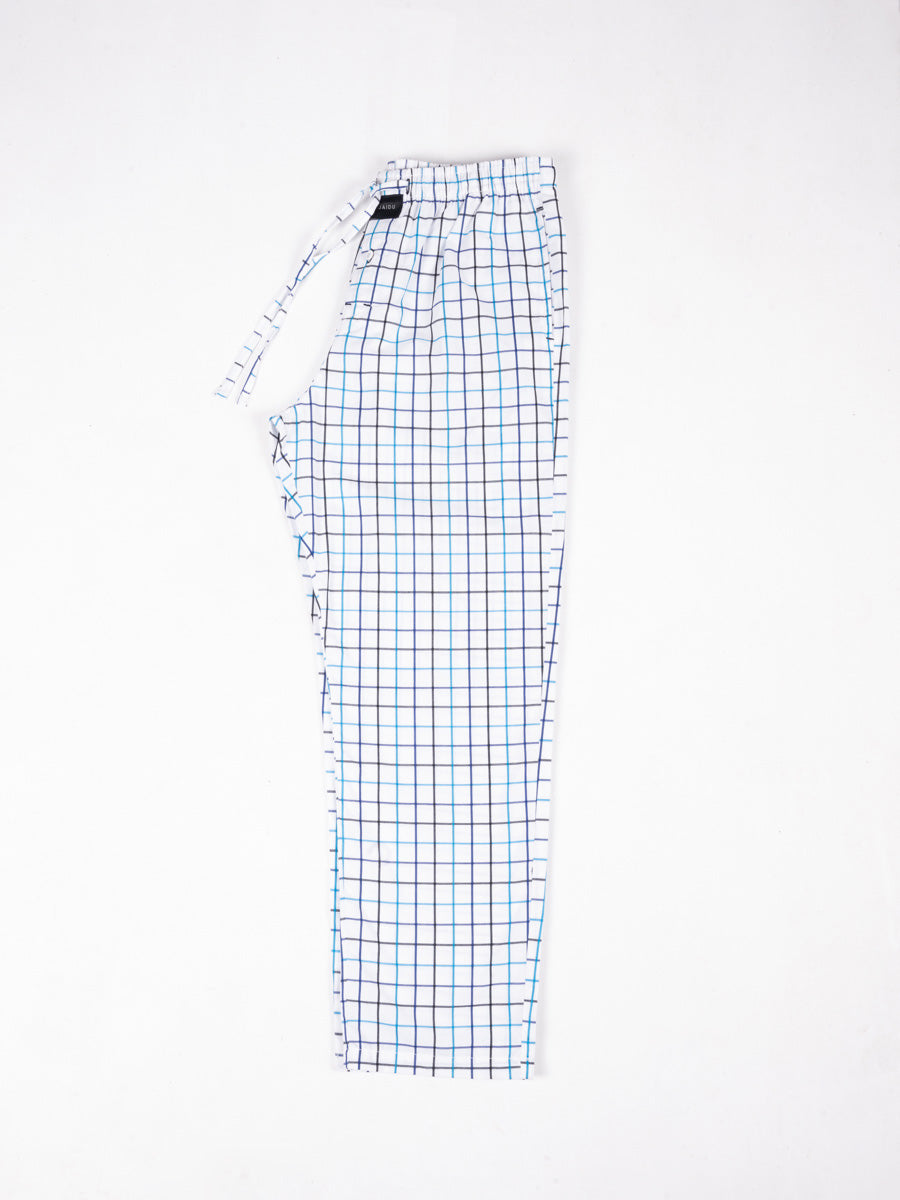 Men Soft White Mix Lining Check Cotton Pajama