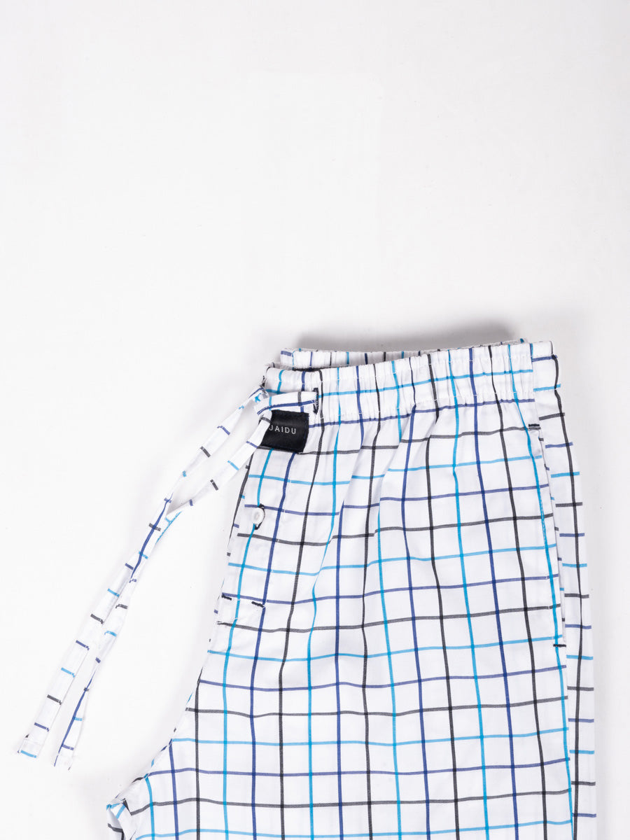Men Soft White Mix Lining Check Cotton Pajama