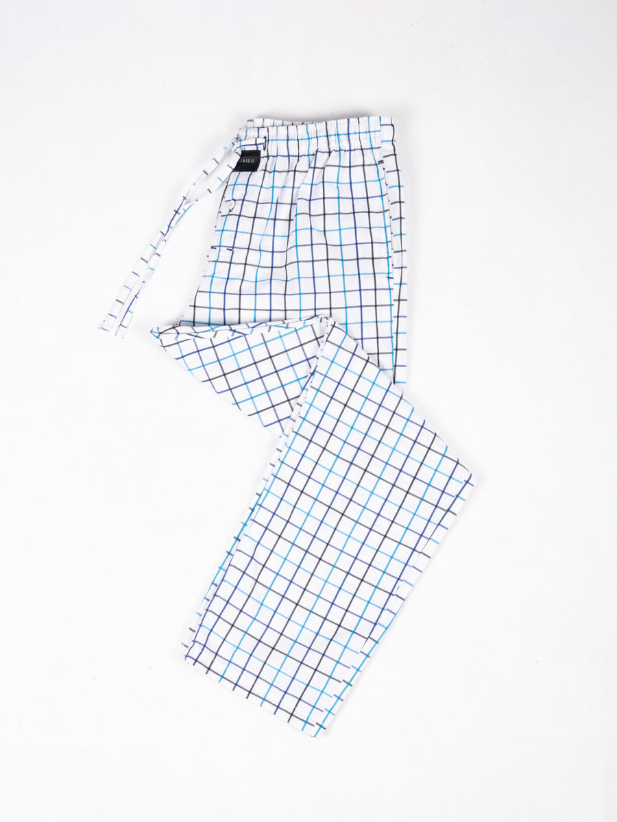 Men Soft White Mix Lining Check Cotton Pajama