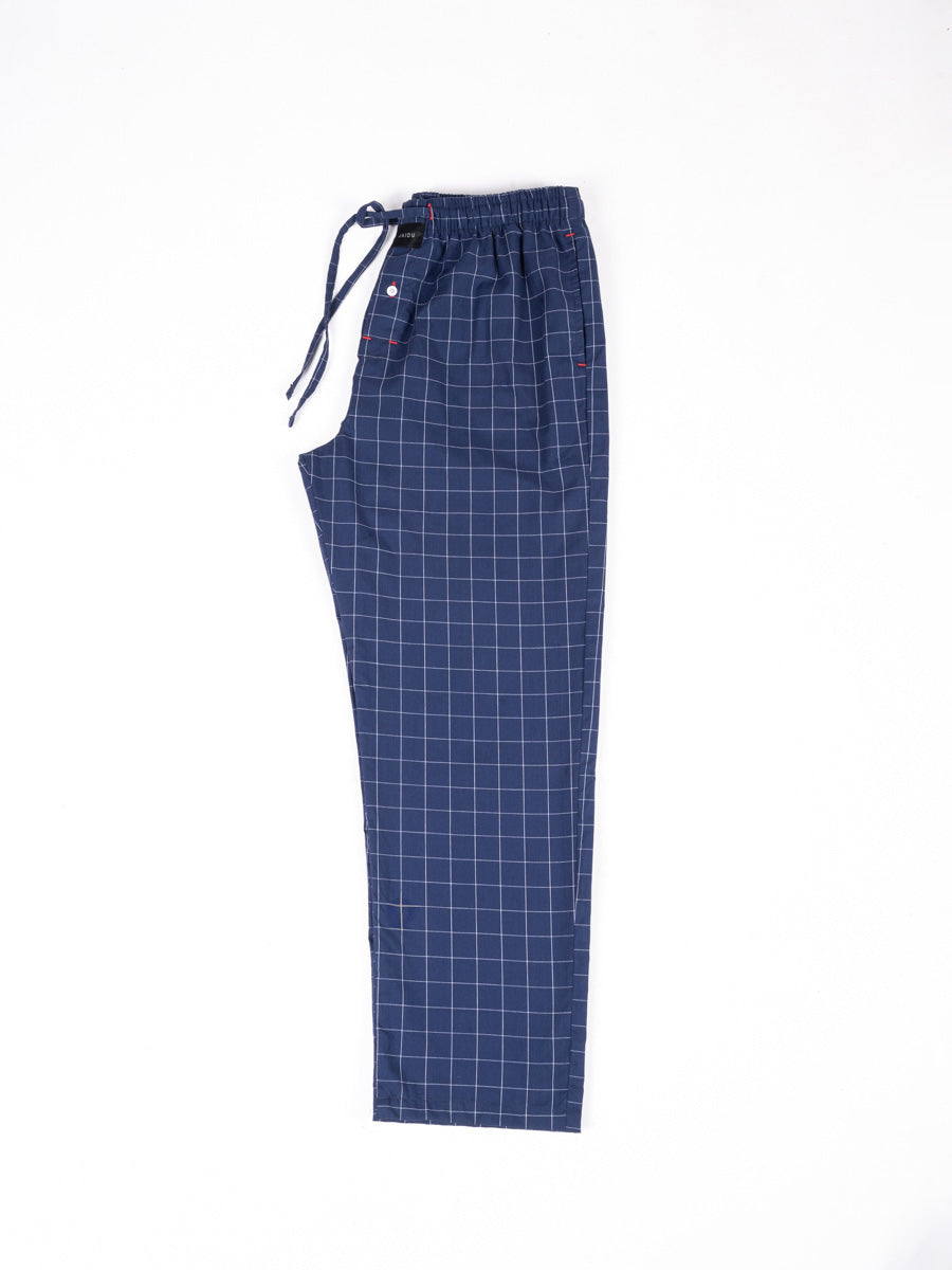 Men Soft Navy & White Plaid Cotton Sleep Pajama