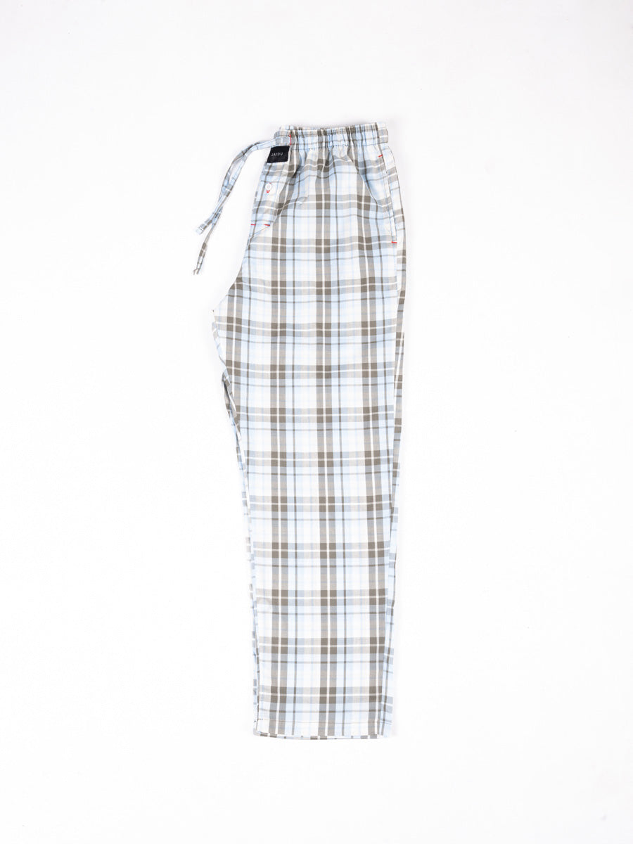 Men Sky Blue Light Check Cotton Pajama