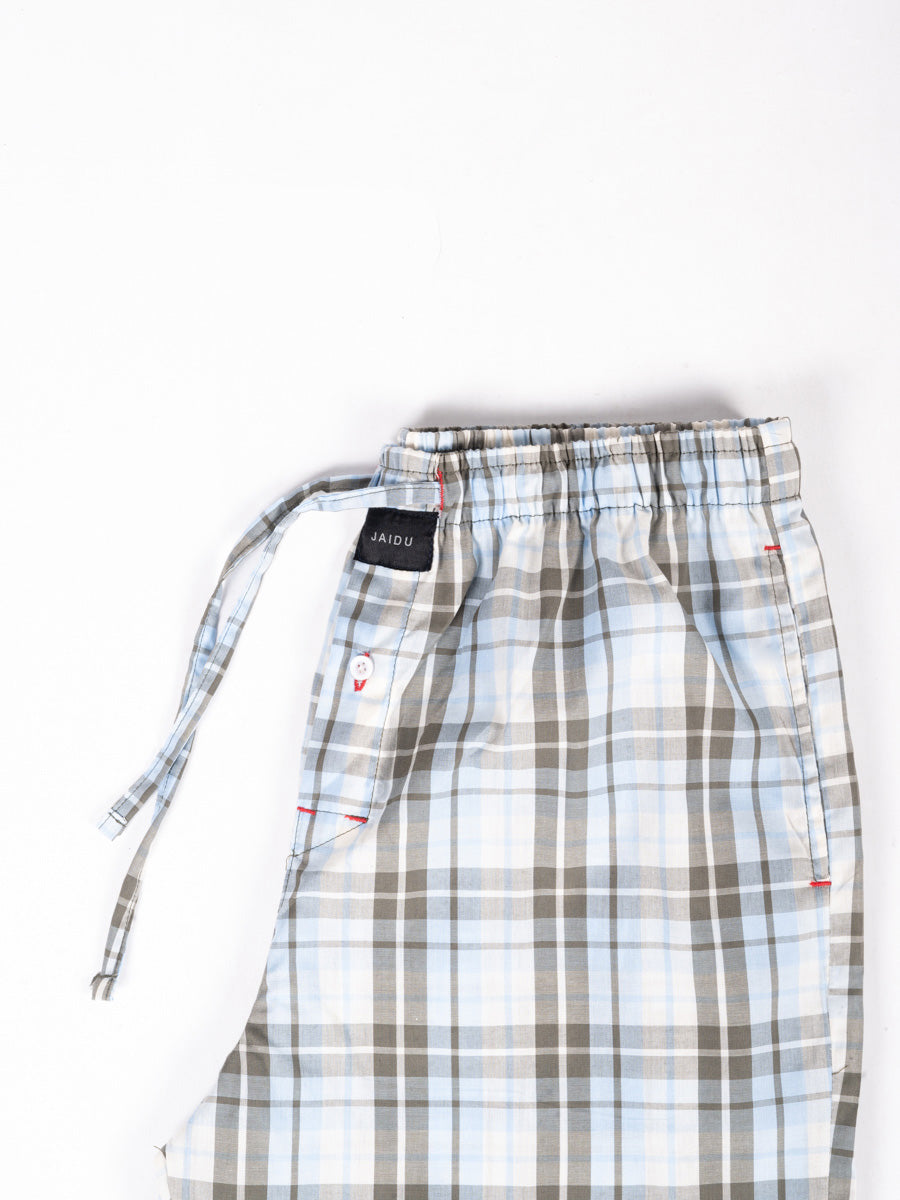 Men Sky Blue Light Check Cotton Pajama