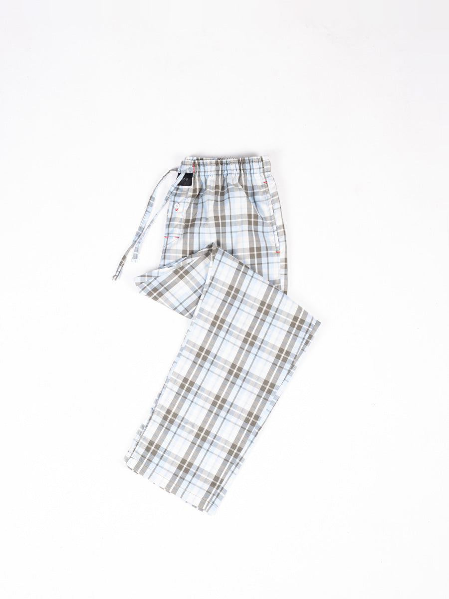 Men Sky Blue Light Check Cotton Pajama