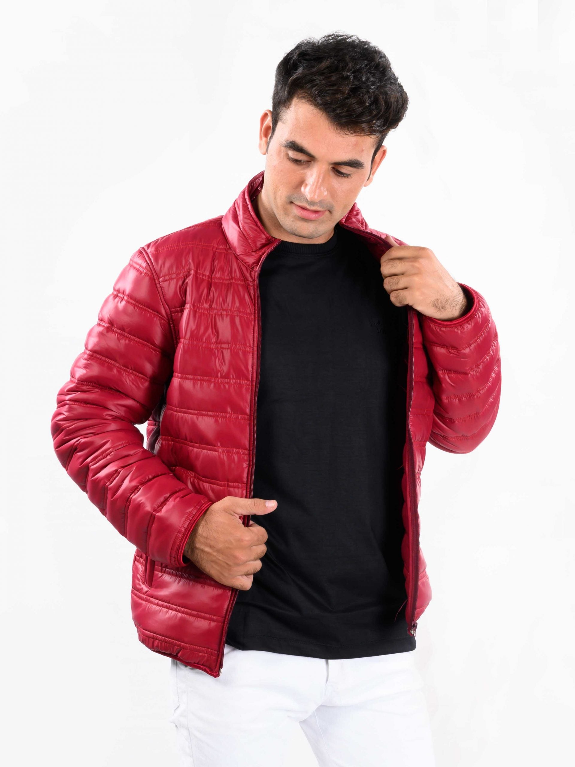 Stand up Collar Red Quilted Puffer Jacket