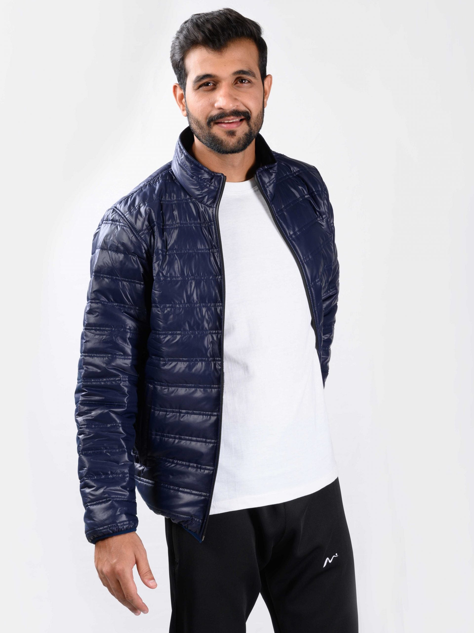 Men Navy Blue Quilted Puffer Jacket