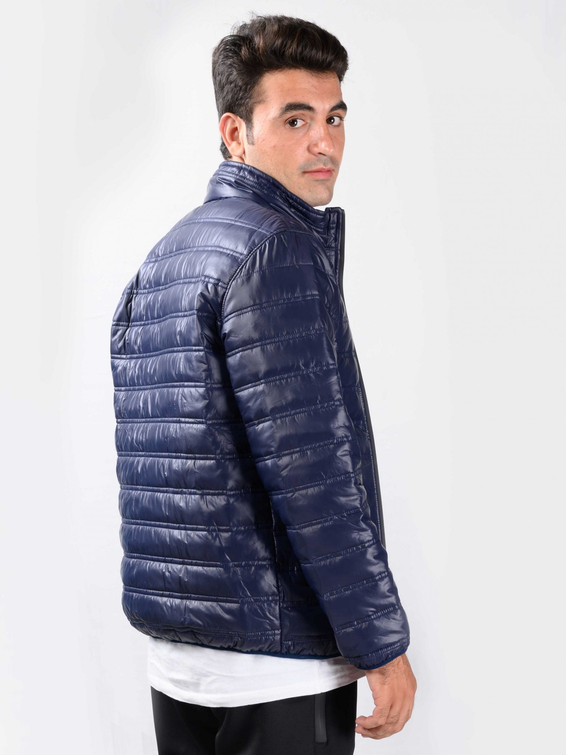 Men Navy Blue Quilted Puffer Jacket