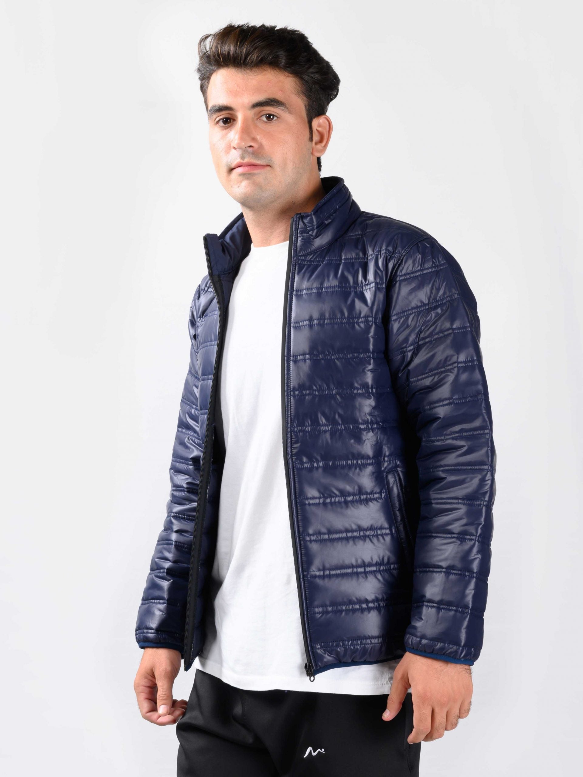 Men Navy Blue Quilted Puffer Jacket